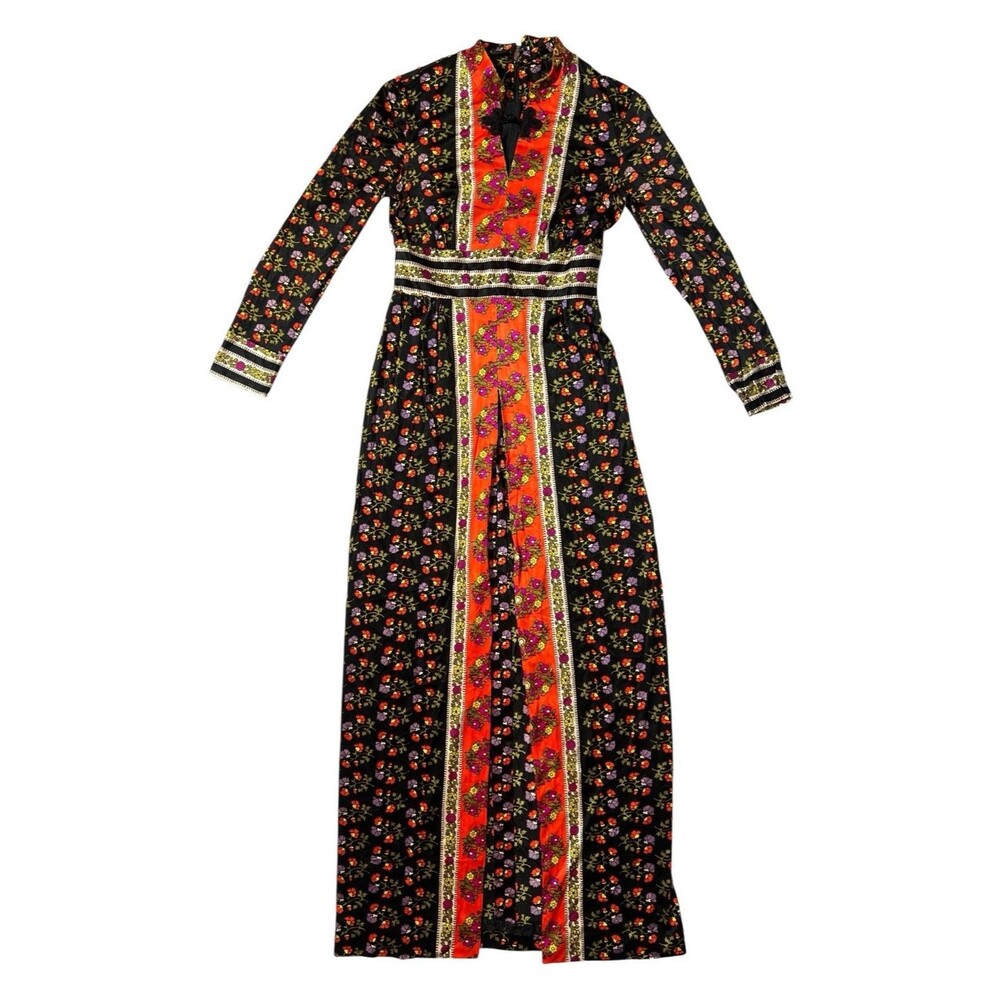 vtg Maxi Colorful Floral Dress 60s/70s Hippie Boho Cottage Core Sz 8